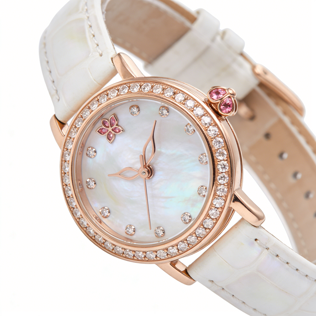Rose Gold Mother of Pearl Women's Watch with Crocodile Embossed Strap