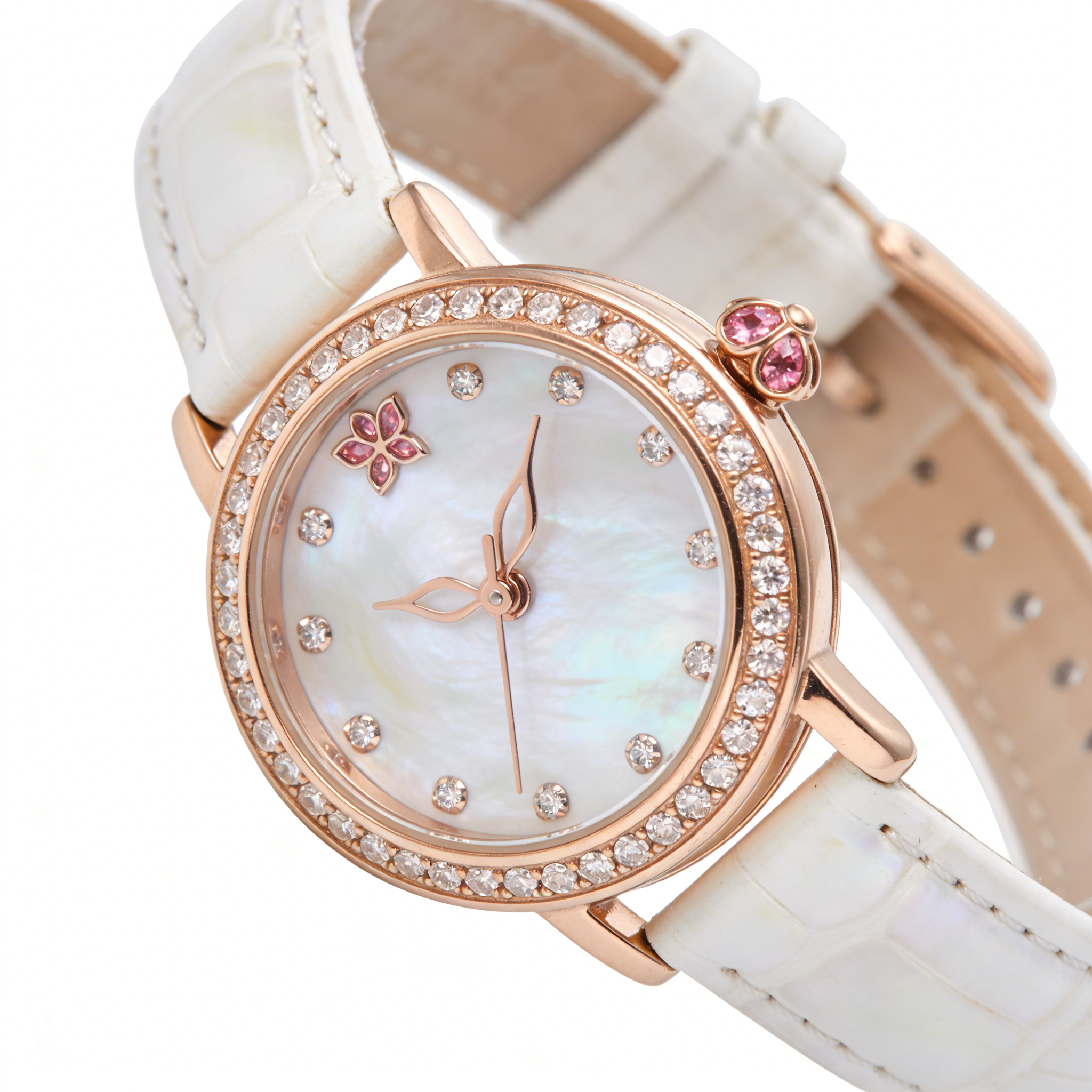 Rose Gold Mother of Pearl Women's Watch with Crocodile Embossed Strap