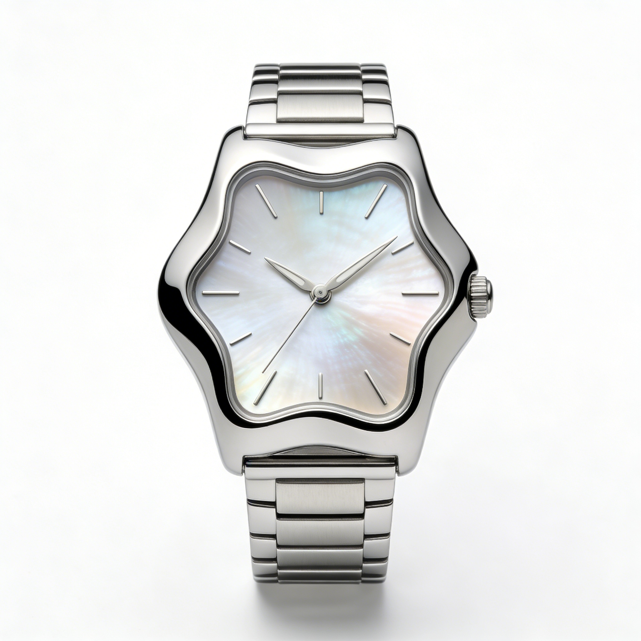 Wavy Case Mother of Pearl Women's Watch with Stainless Steel Band