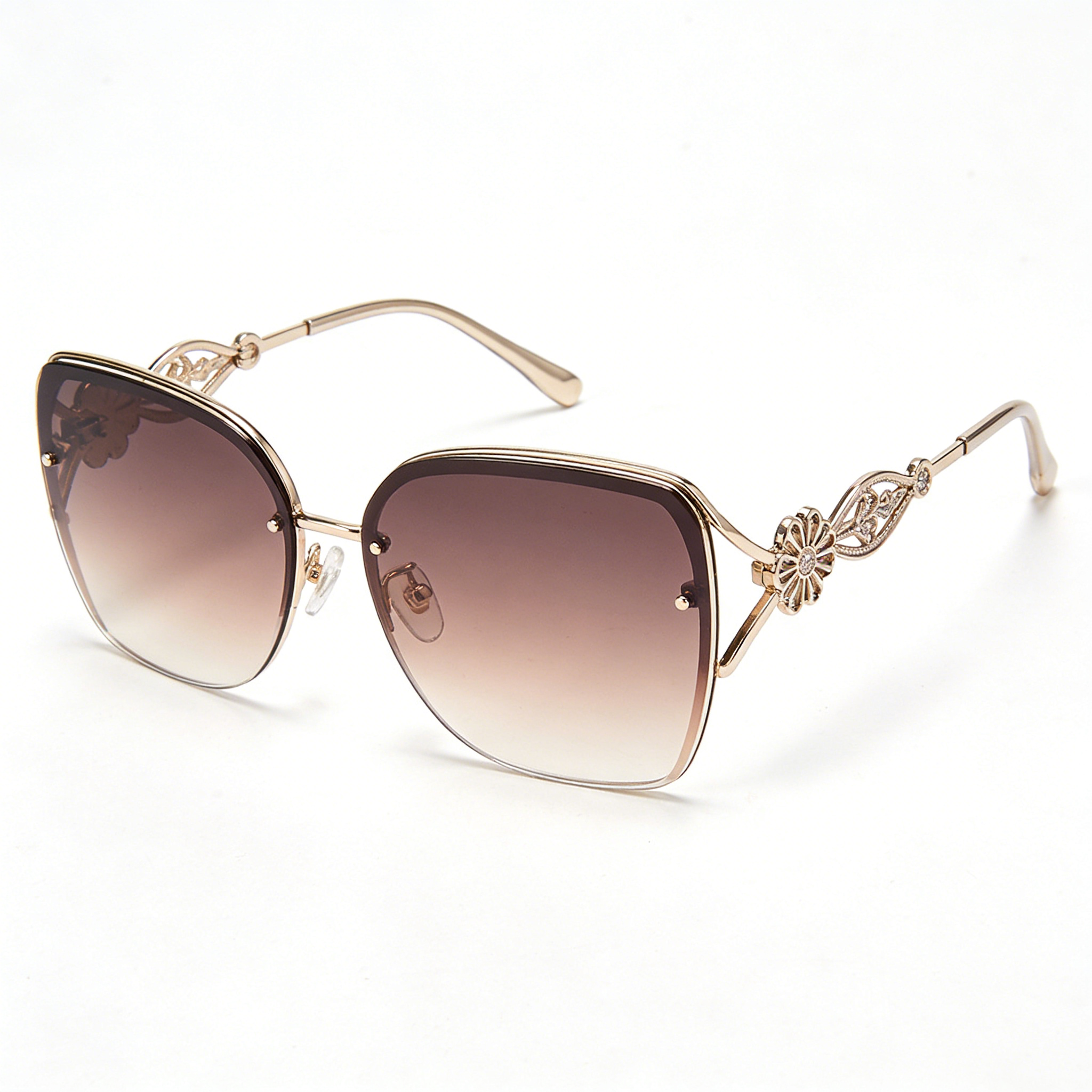 Vintage Floral Metal Cat Eye Sunglasses with Gradient Lenses