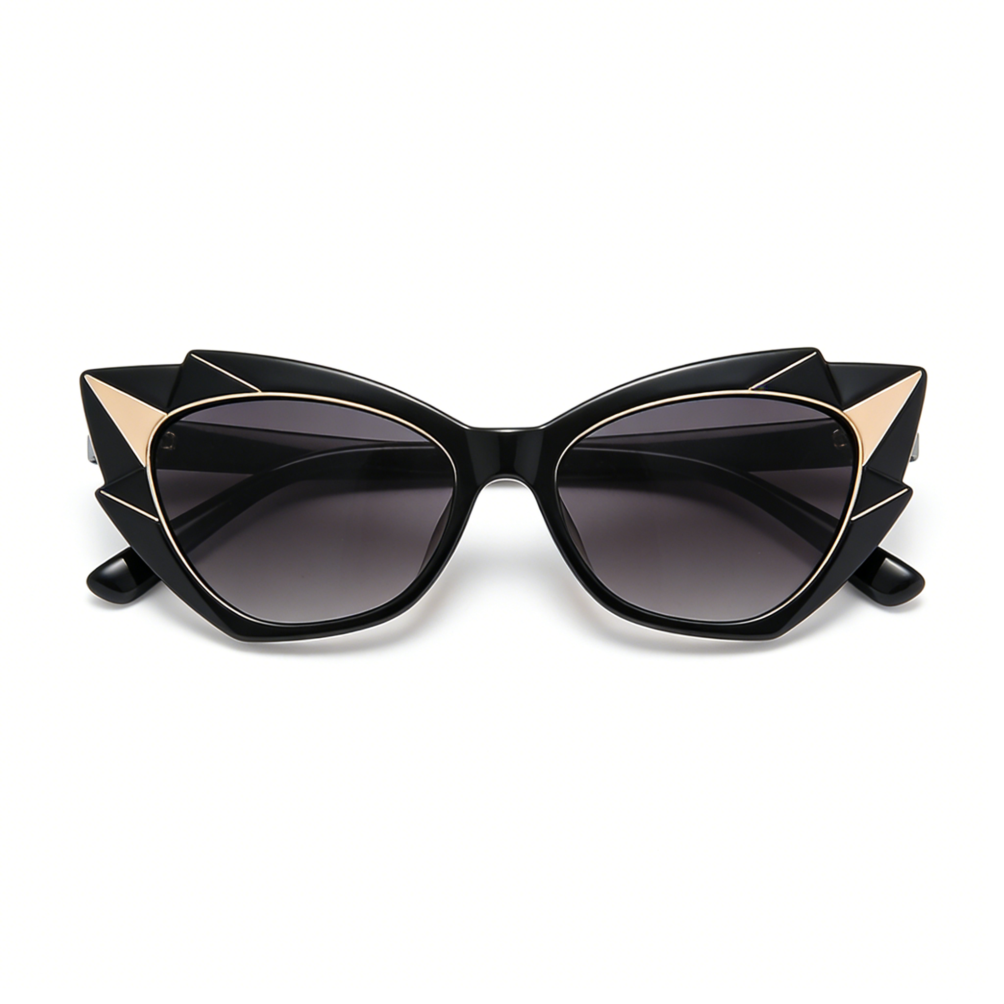 Bold Black Gold Angular Cat Eye Sunglasses