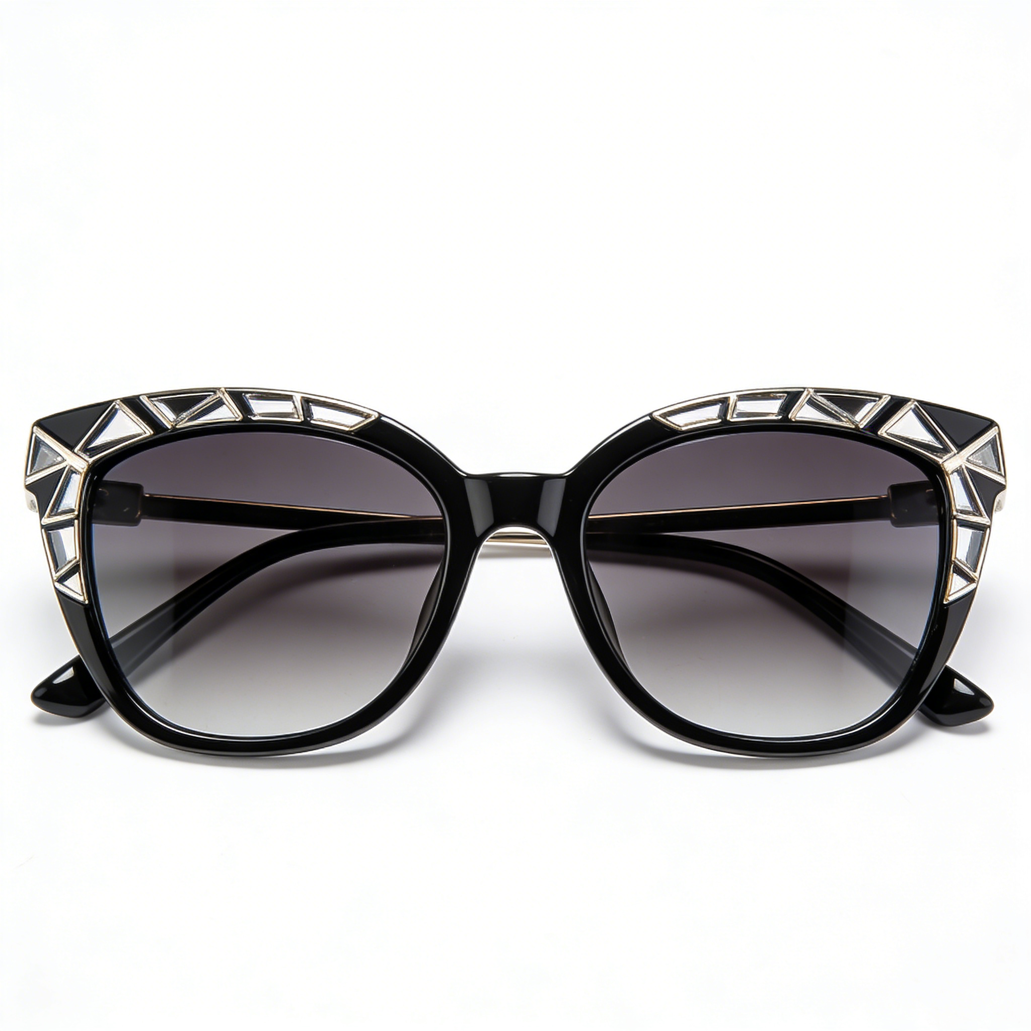 Black Cat Eye Sunglasses with Geometric Inlay Details