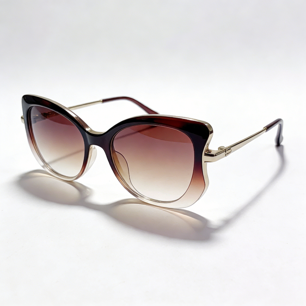 Gradient Acetate Cat Eye Sunglasses with Gold Trim