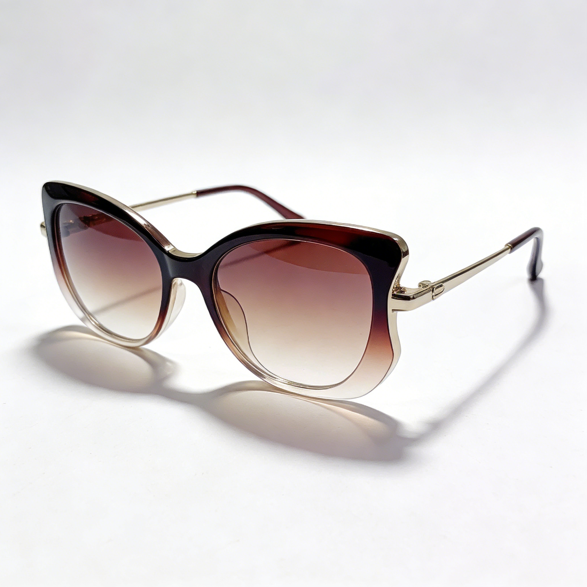 Gradient Acetate Cat Eye Sunglasses with Gold Trim