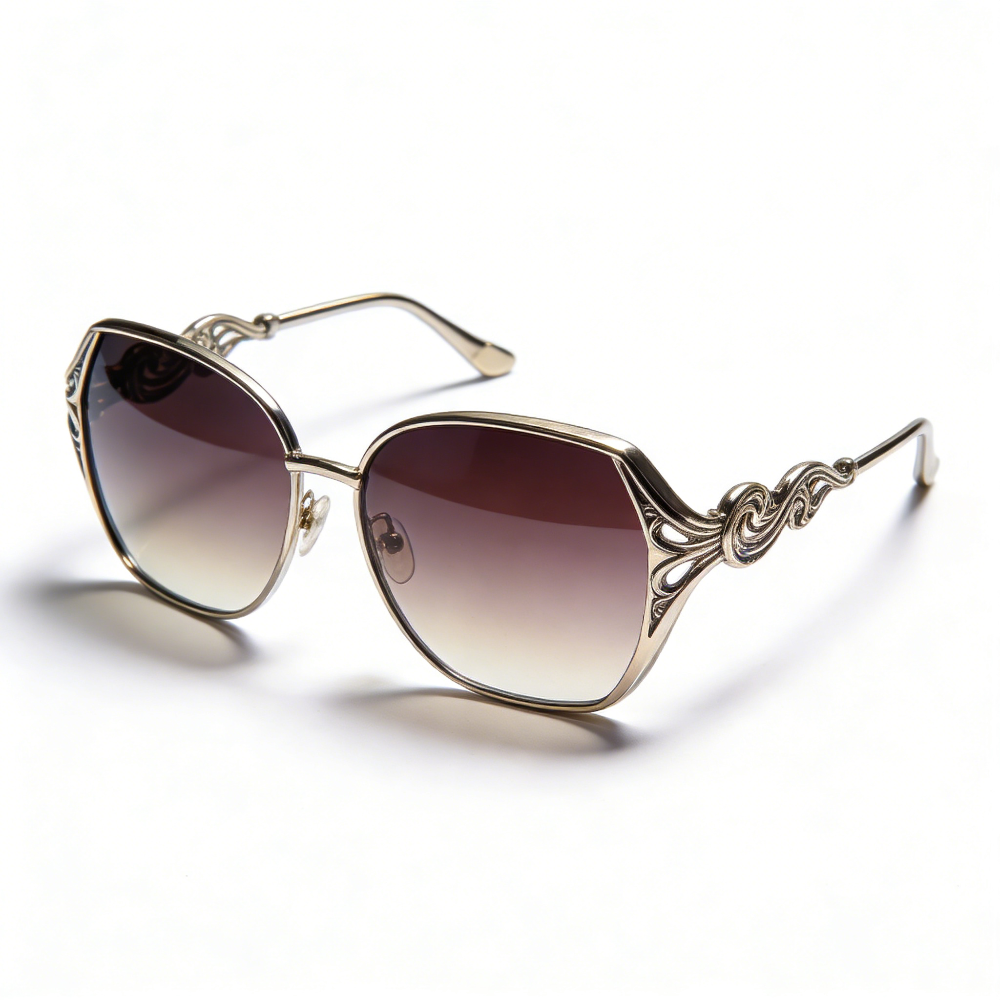 Vintage Ornate Carved Metal Oversized Sunglasses