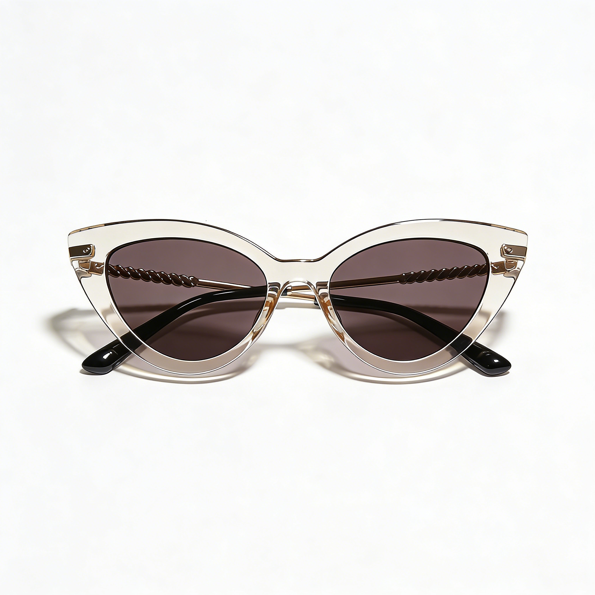 Clear Frame Cat Eye Sunglasses with Twisted Metal Temples
