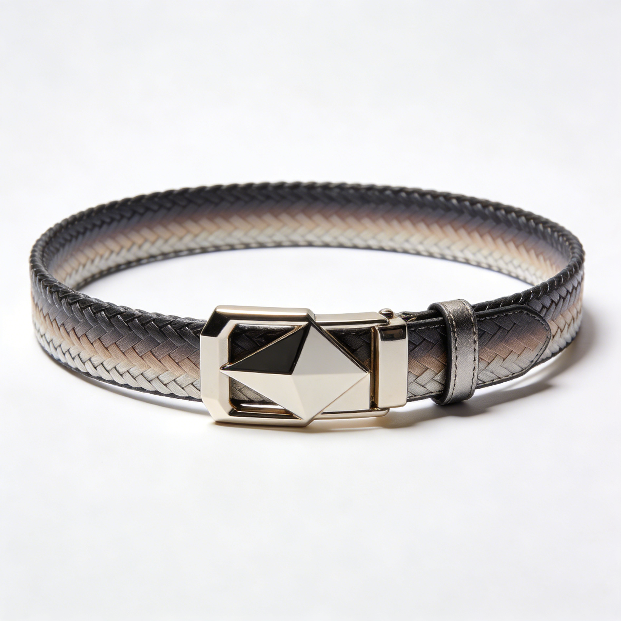 Gradient Braided Leather Automatic Buckle Belt