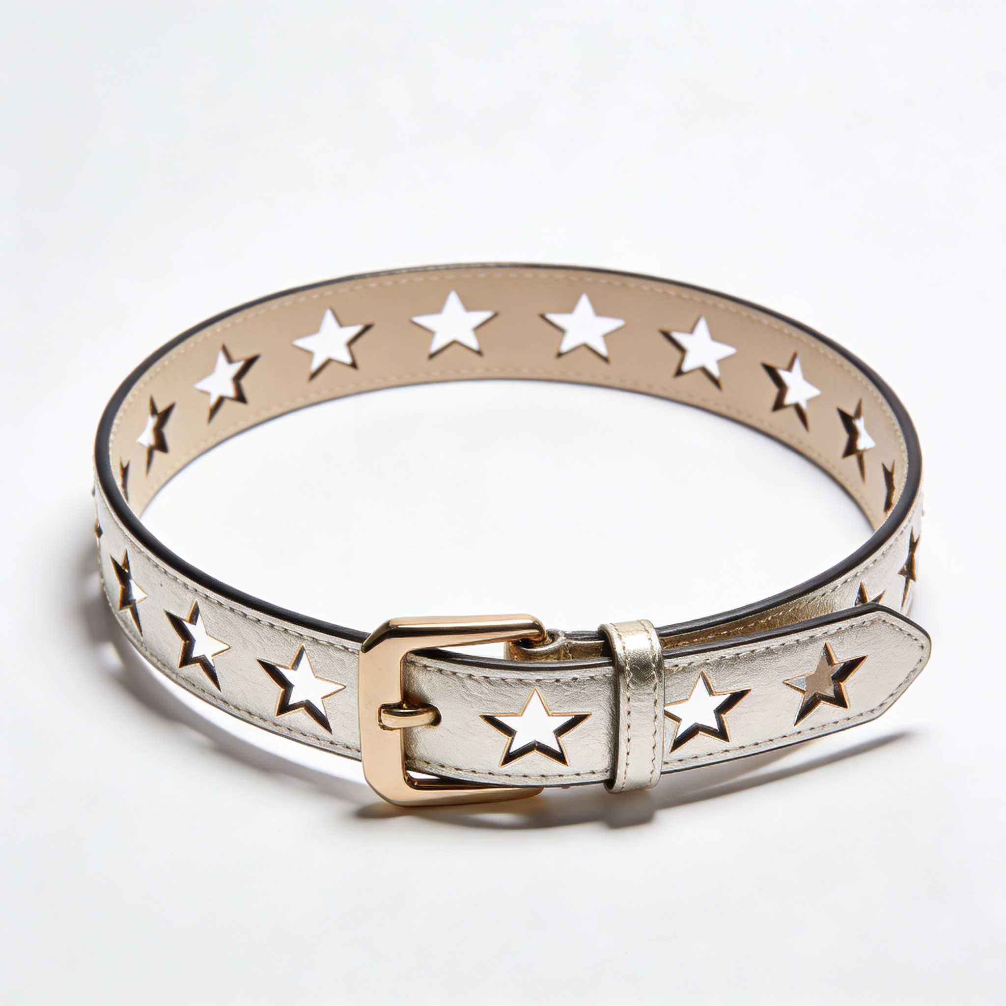 Gold Star Cutout Metallic Leather Belt