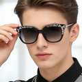 Black Cat Eye Sunglasses with Geometric Inlay Details