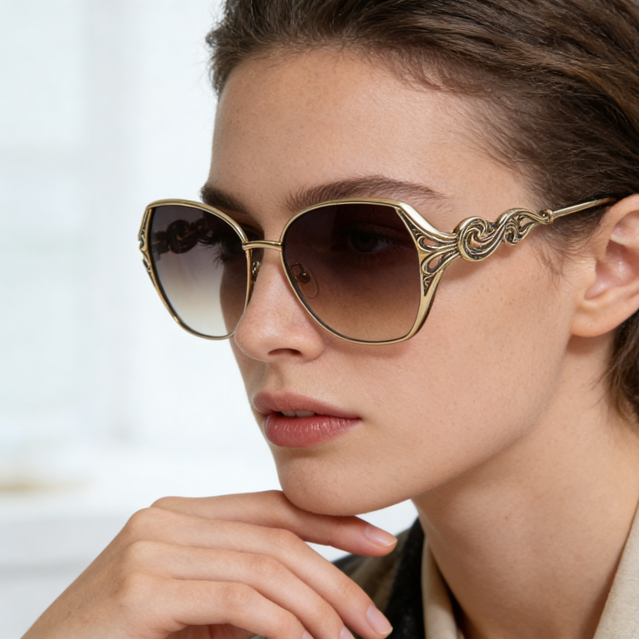 Vintage Ornate Carved Metal Oversized Sunglasses