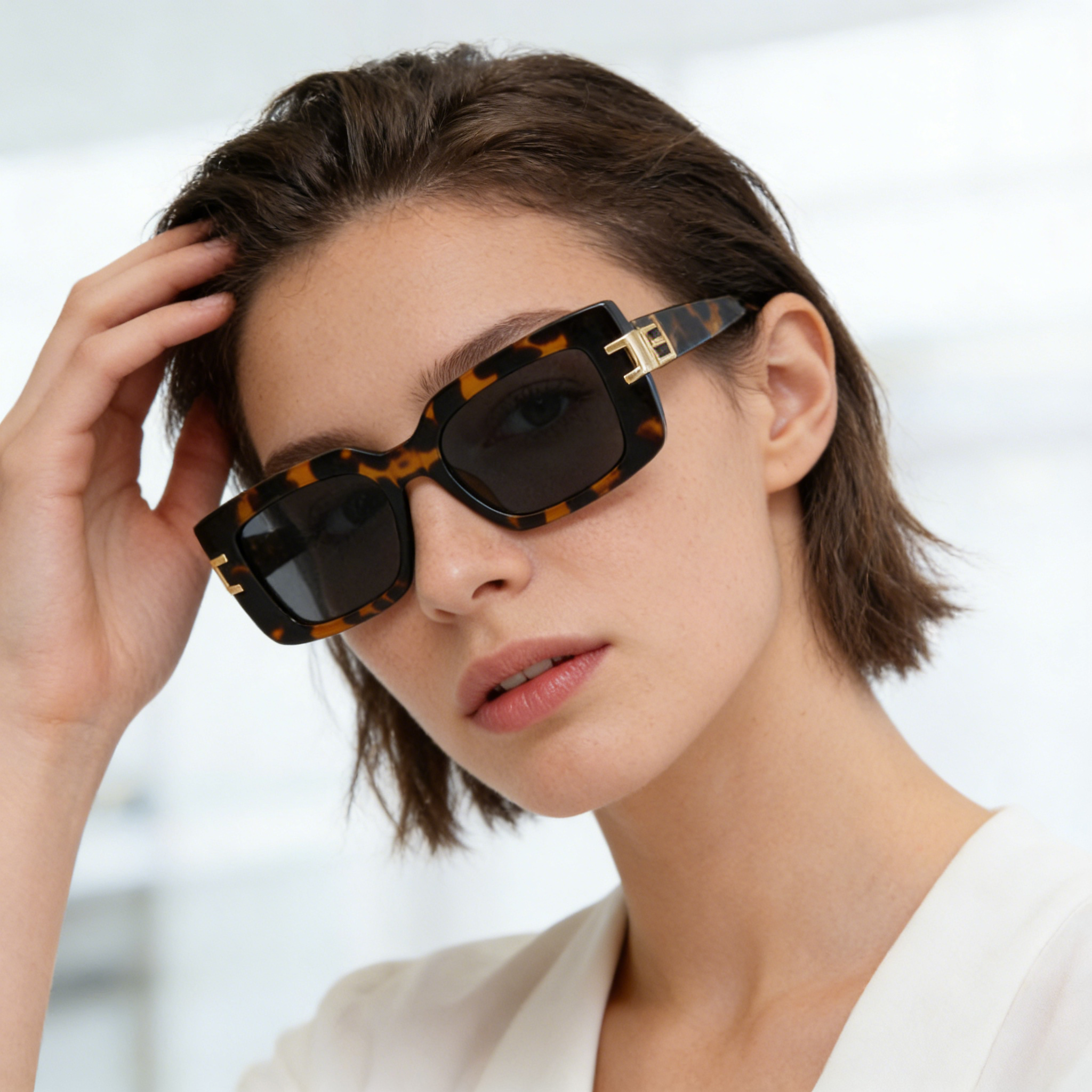 Oversized Tortoiseshell Square Sunglasses with Gold Accents