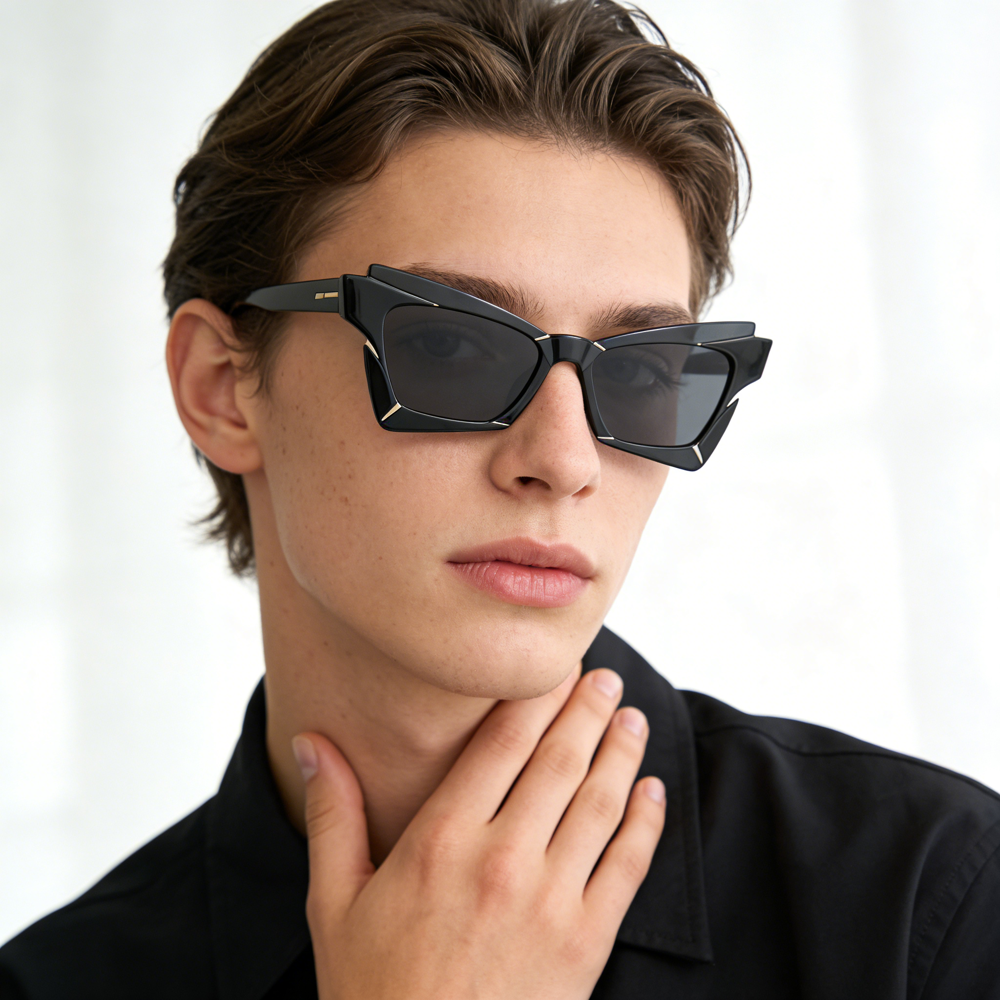 Futuristic Angular Black Cat Eye Sunglasses