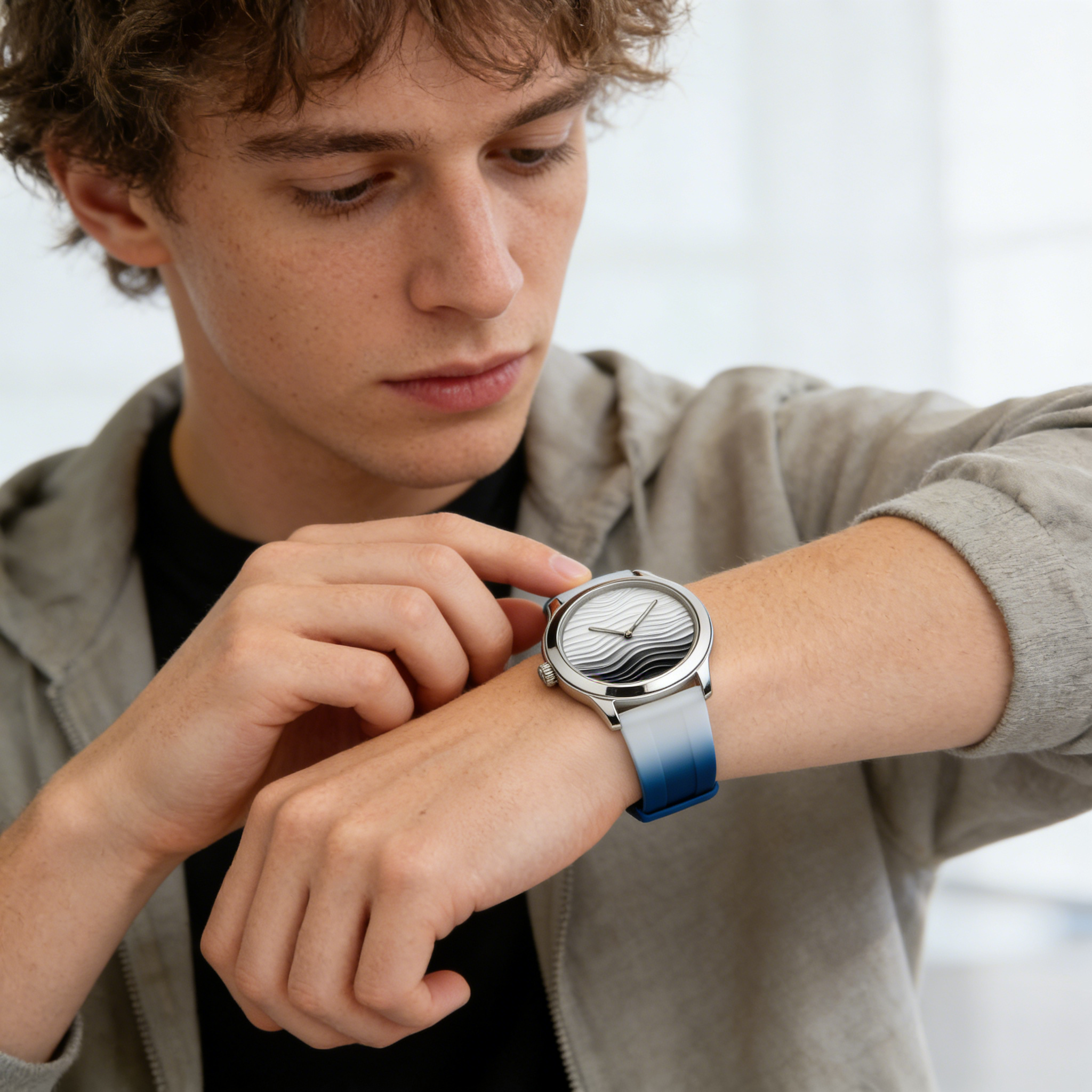 Gradient Wave Pattern Unisex Watch with Silicone Strap