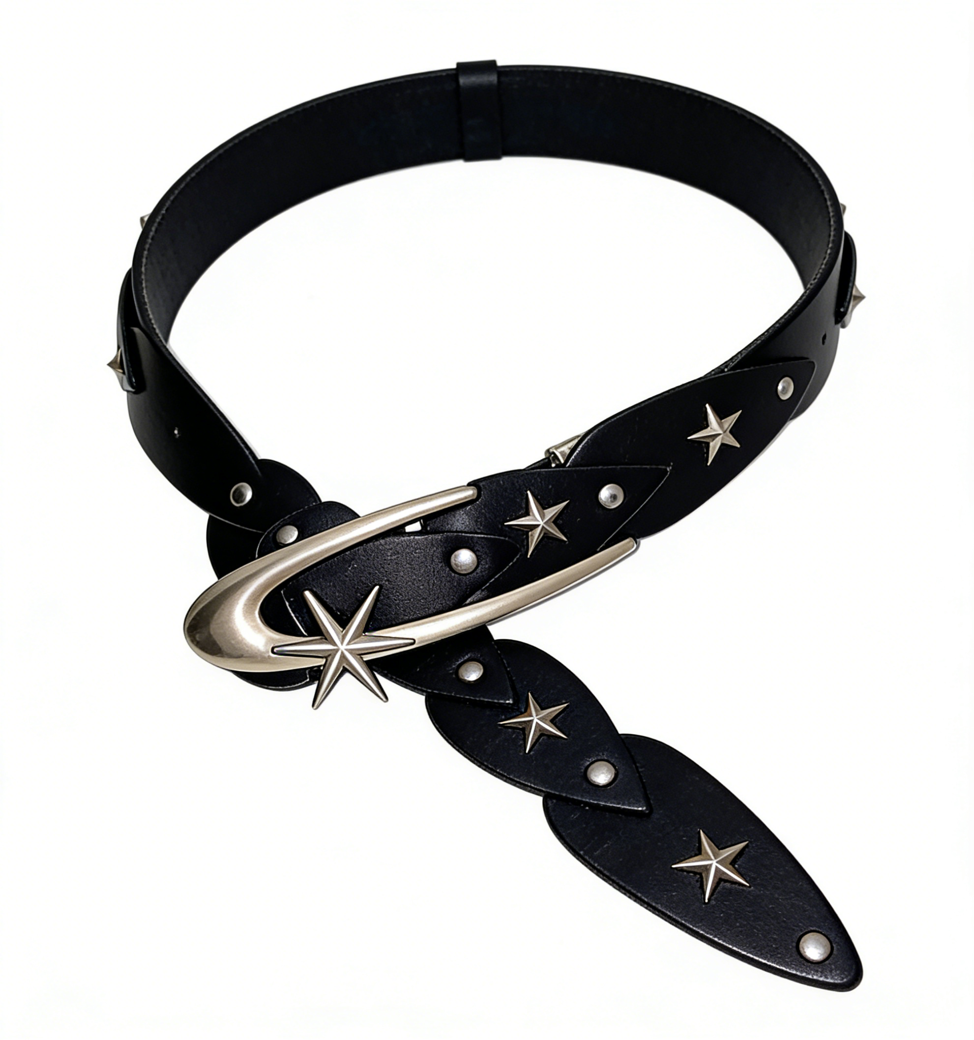 Black Star Studded Punk Style Wide Leather Belt
