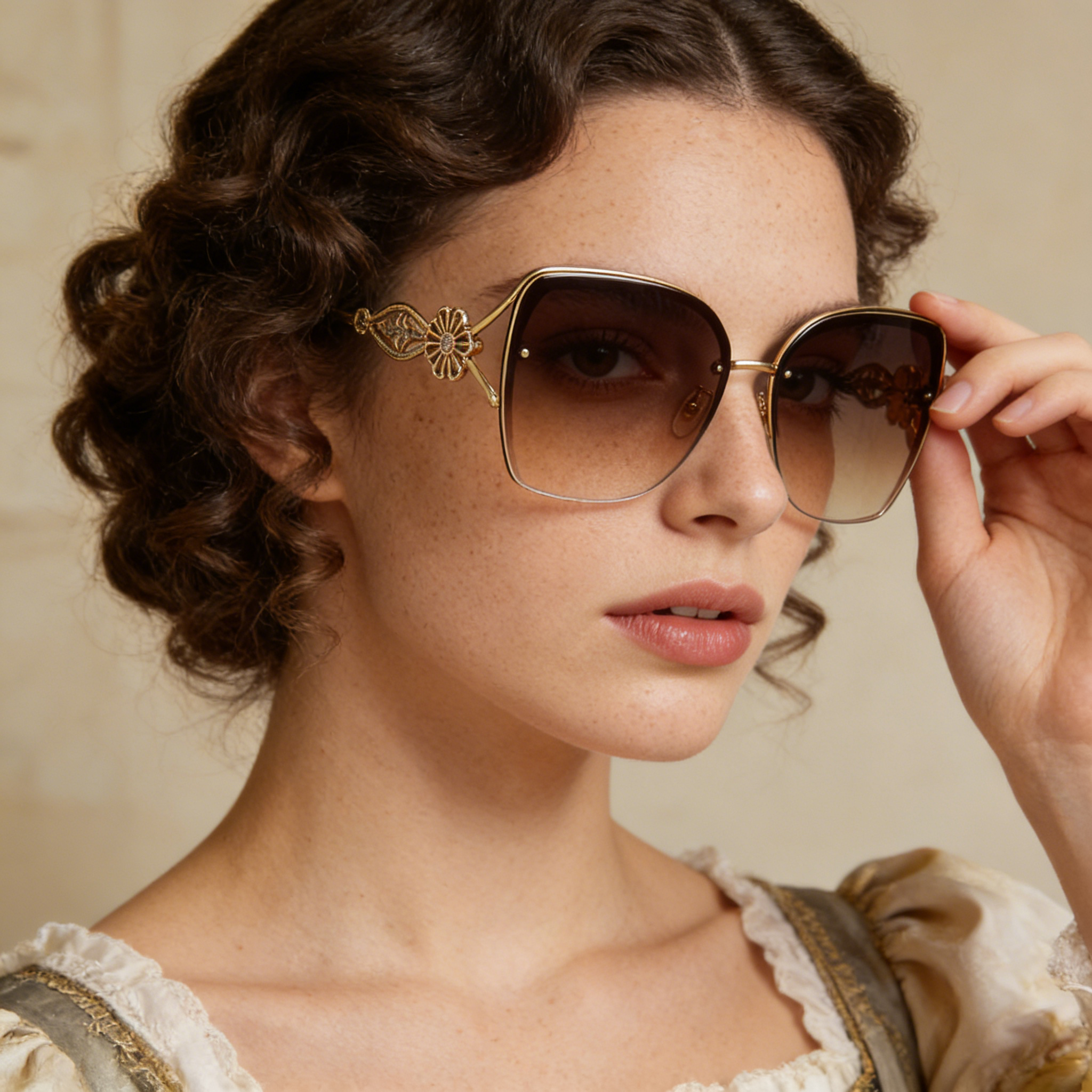 Vintage Floral Metal Cat Eye Sunglasses with Gradient Lenses