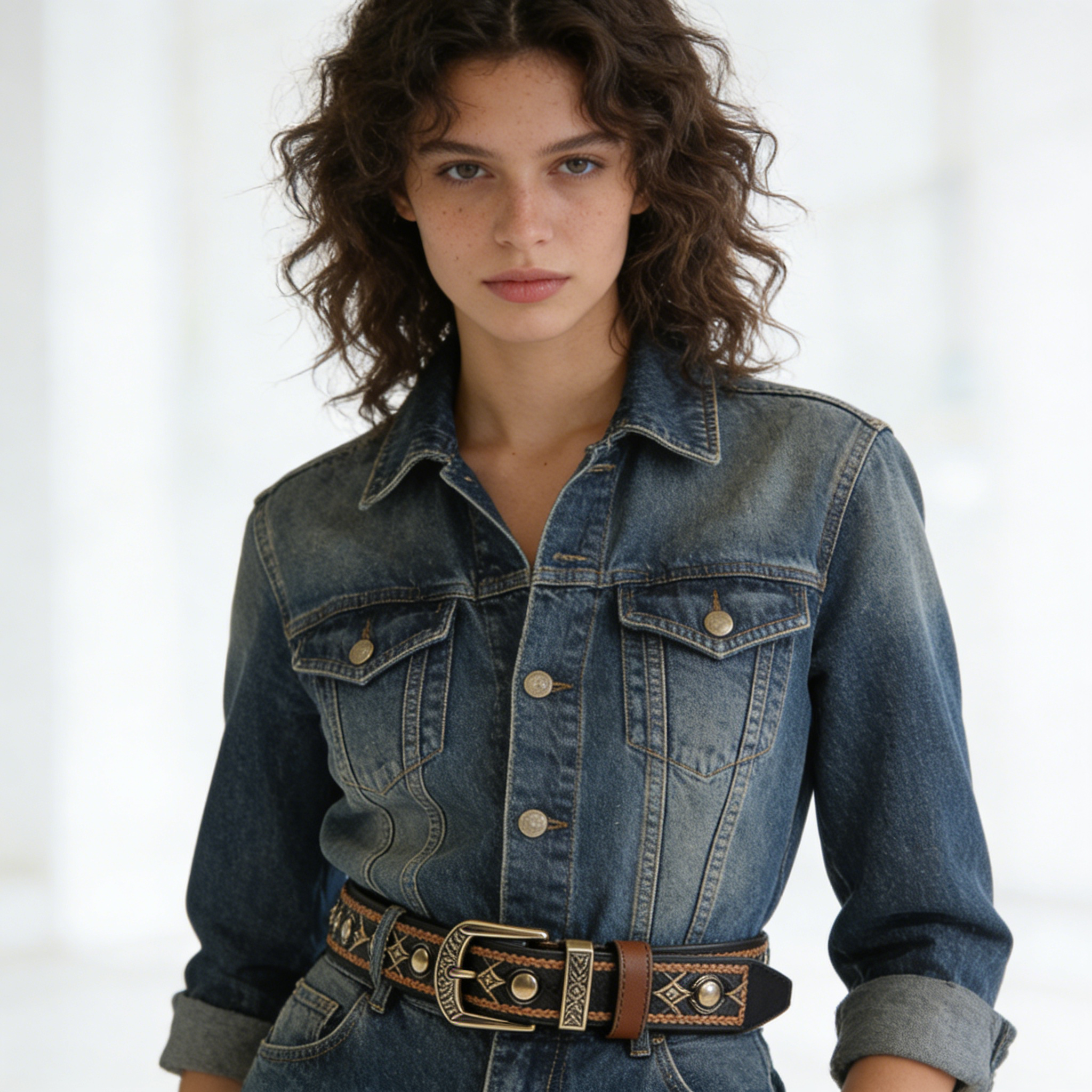 Western Style Black Brown Studded Braided Leather Men's Belt